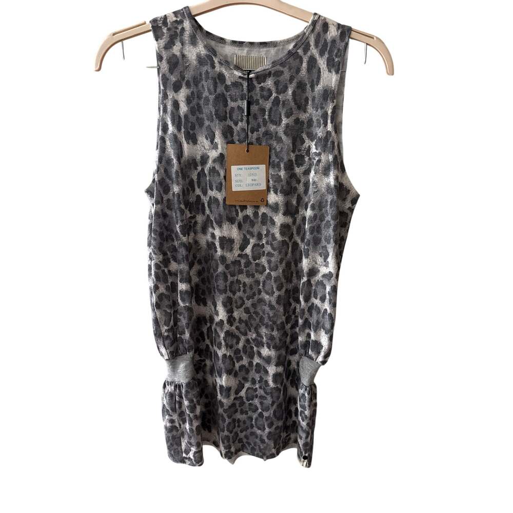 NWT One Teaspoon Sz S Gray Leopard Animal Print Sleeveless Tank Tunic Mini Dress